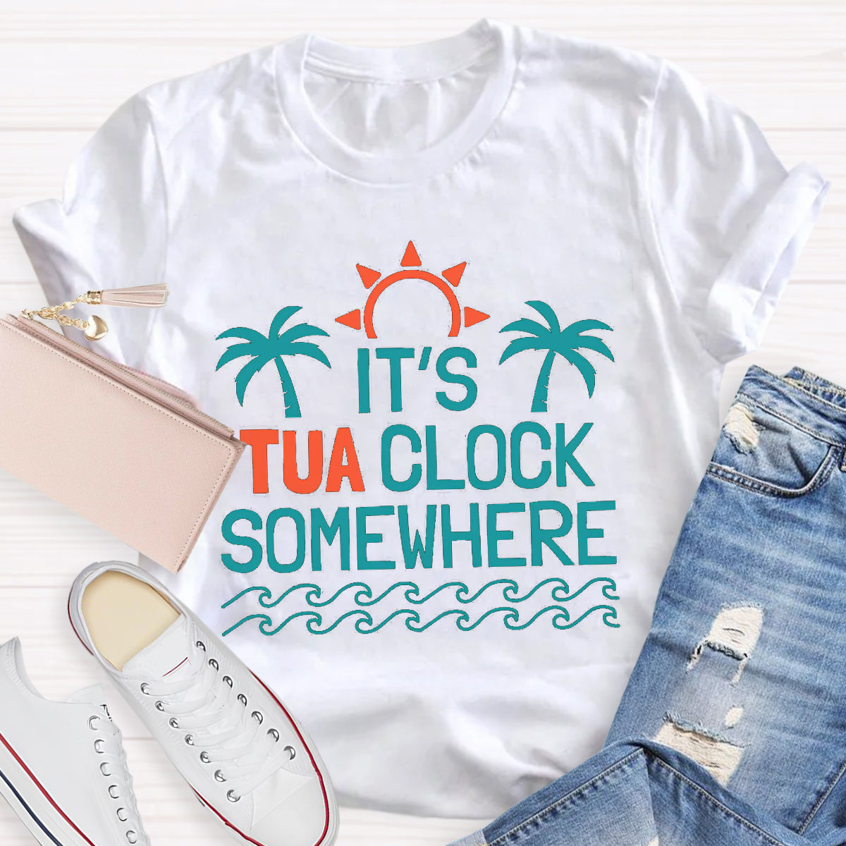 It's Tua Clock Somewhere Summer Beach Funny Retirement T-Shirt