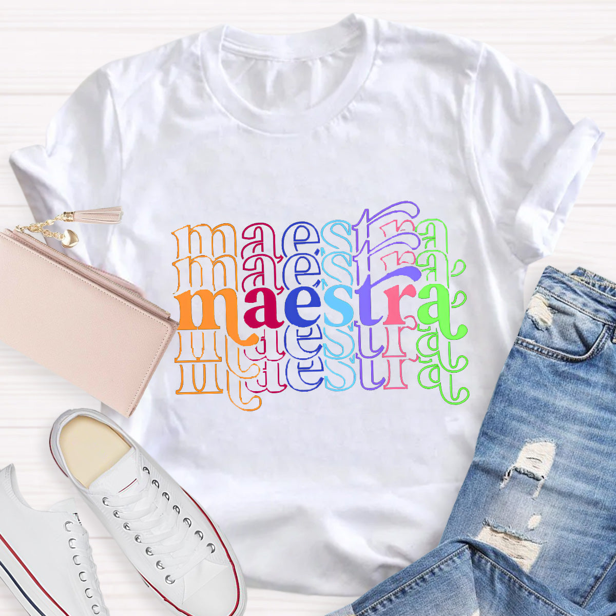 Maestra Colorful Letters Teacher T-Shirt