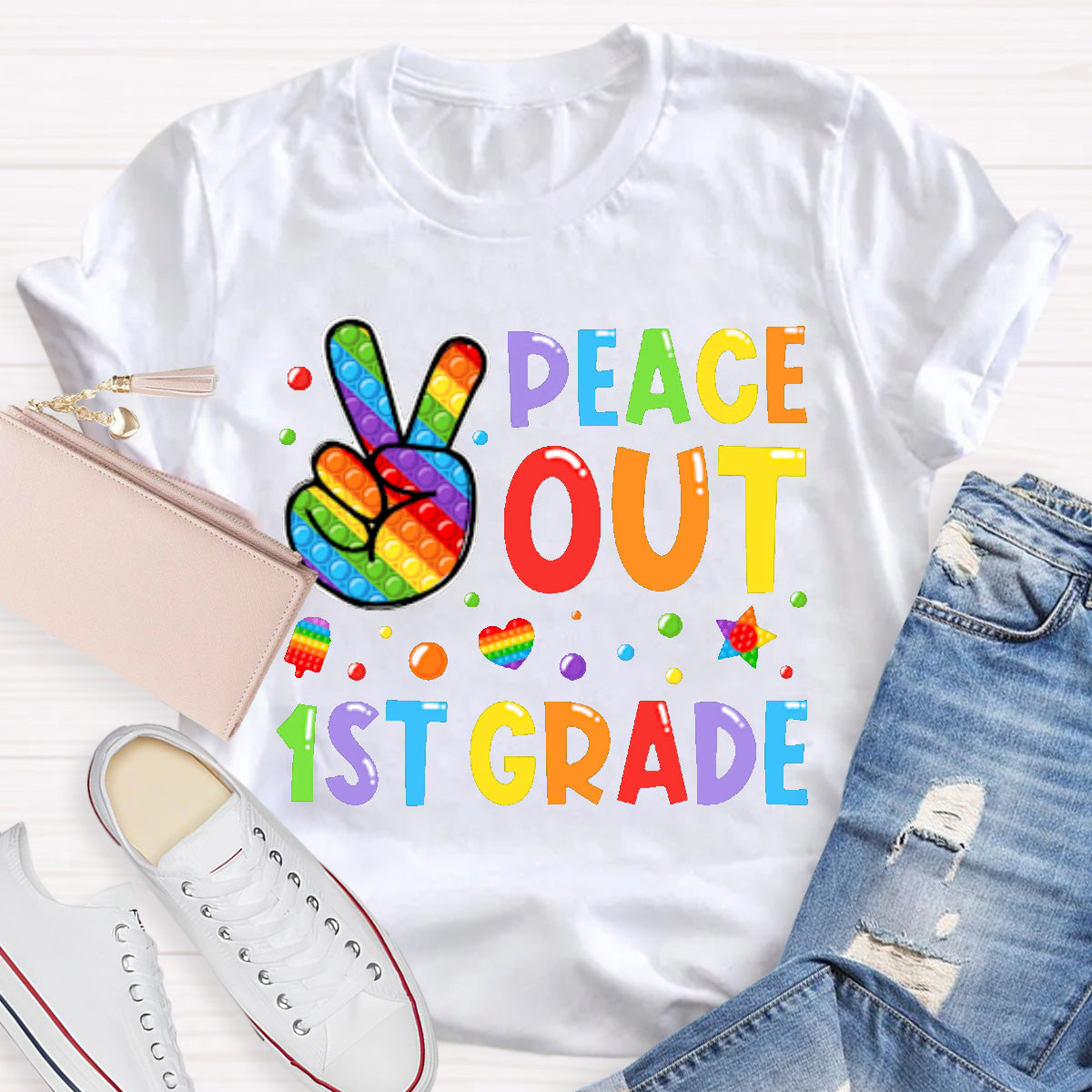 Personalized Grade Peace Out  Teacher T-Shirt