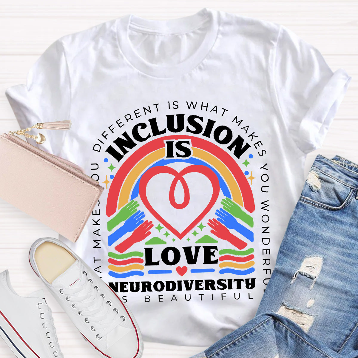 Inclusion Is Love Neurodiversity Teacher T-Shirt