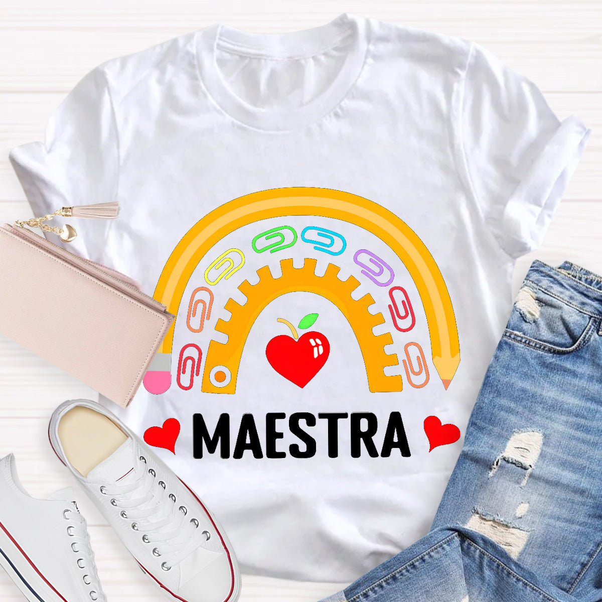 Maestra Color Paper Clip Teacher T-Shirt