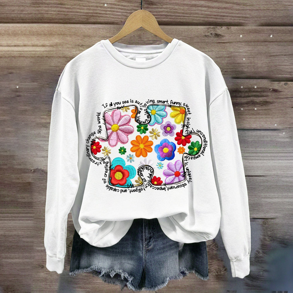 Floral Puzzle Pieces Austim Sweatshirt