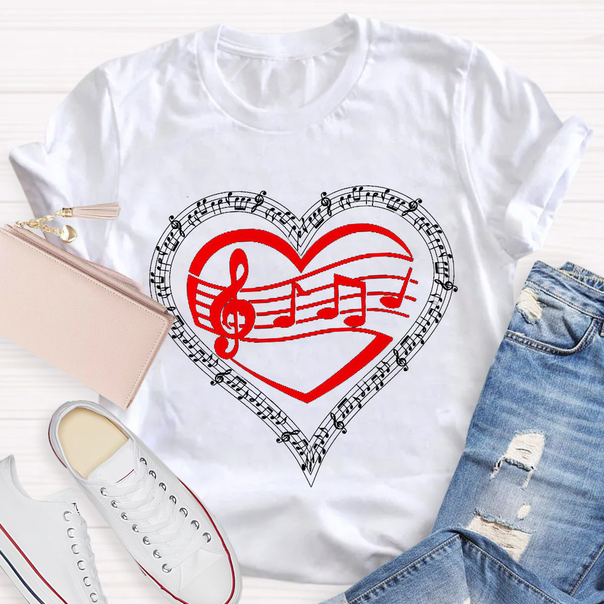 Red Heart Music Teacher T-Shirt
