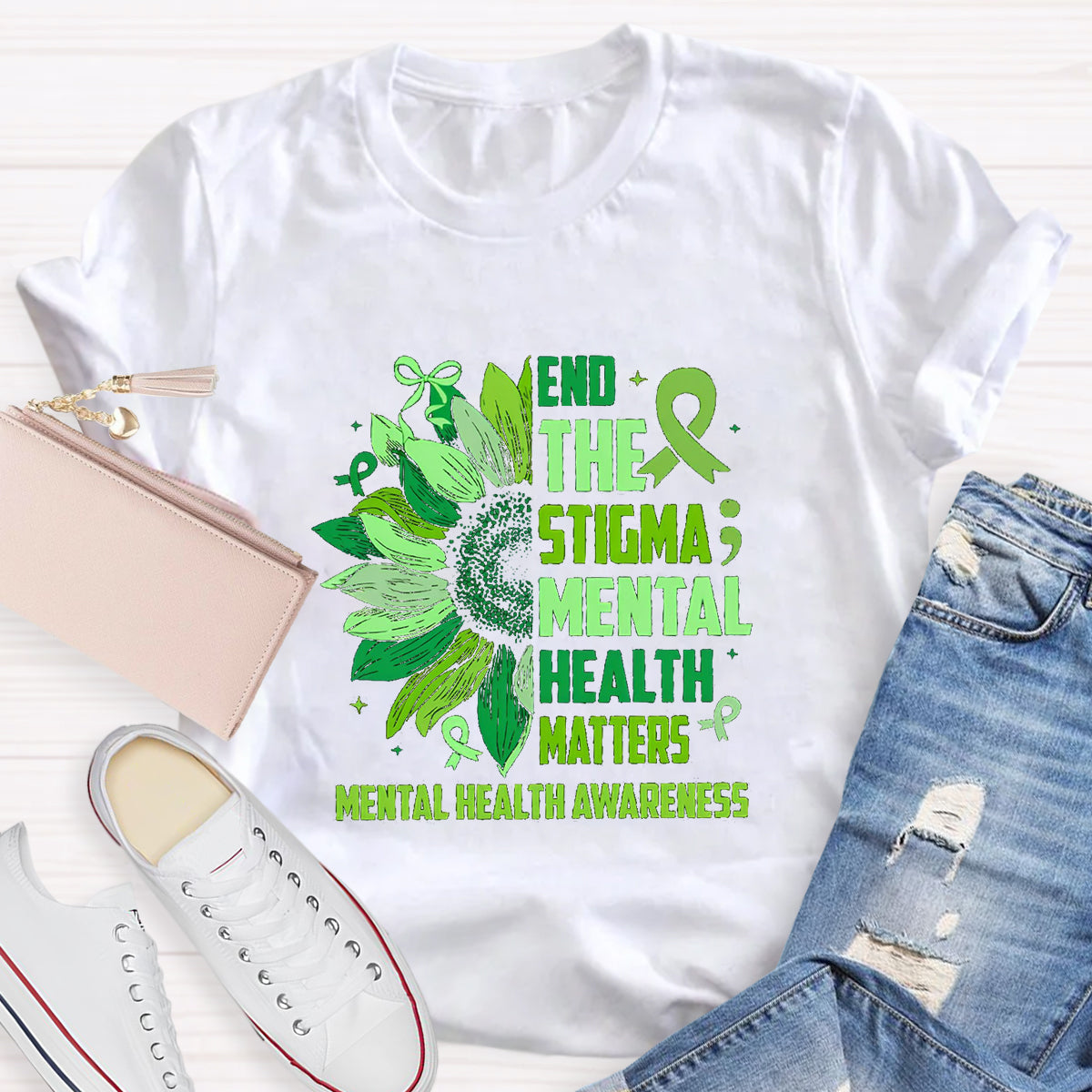 End The Stigma Mental Health Matters Teacher T-Shirt