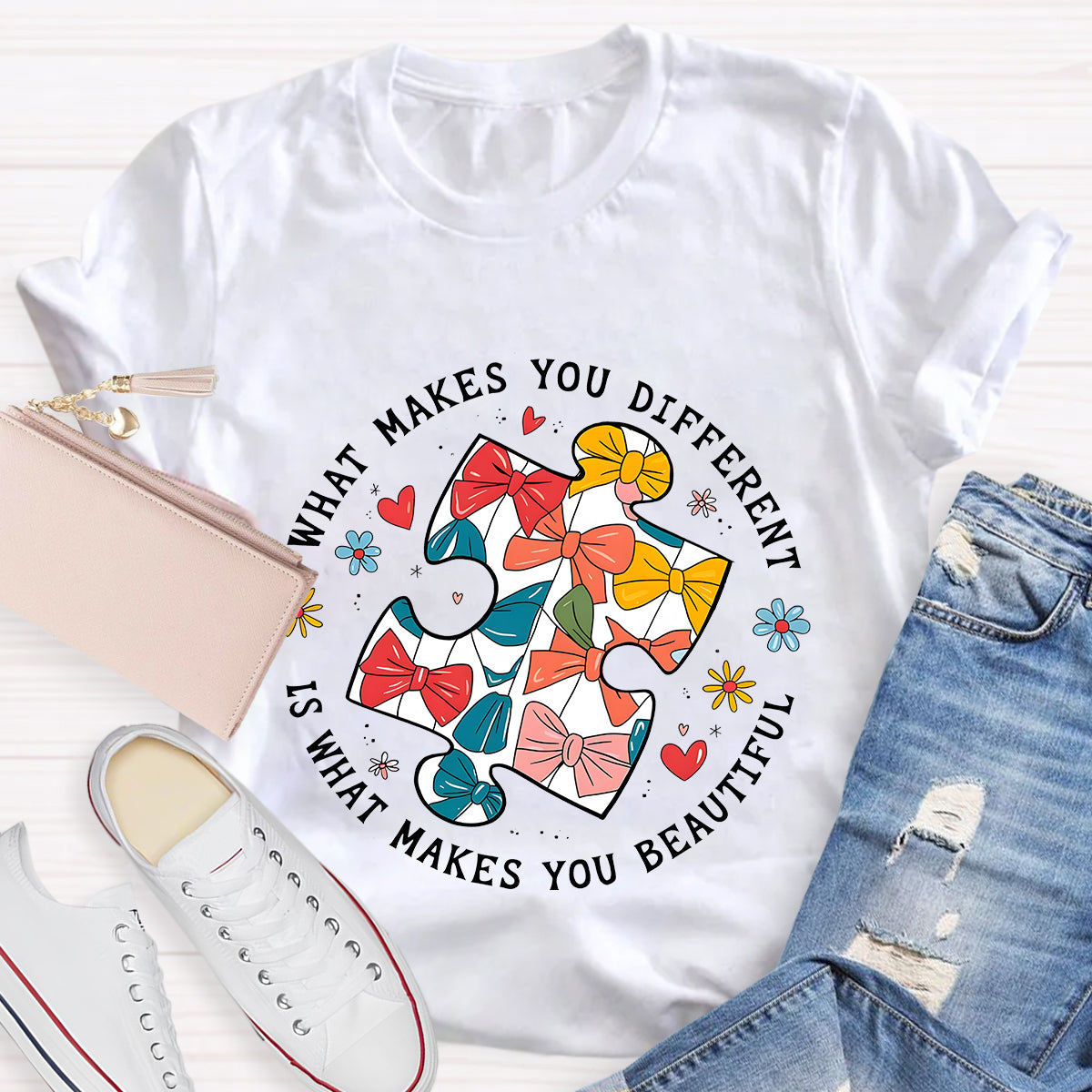 What Makes You Different Is What Make You Beautiful Bow Puzzle T-Shirt