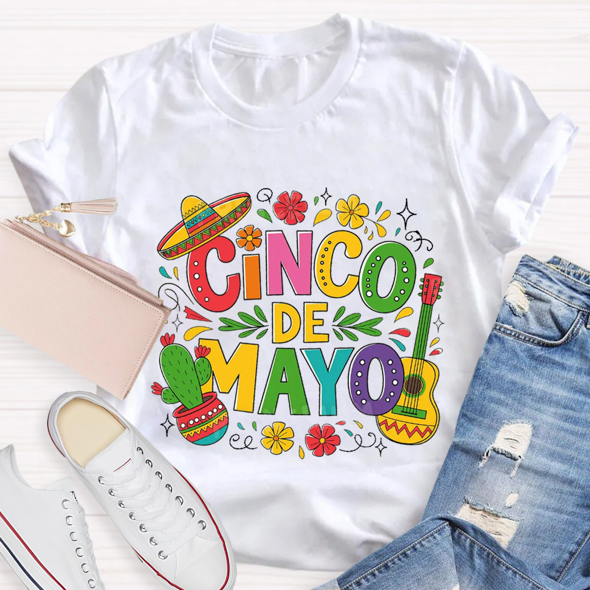 Cinco De Mayo Red Flower Teacher T-Shirt