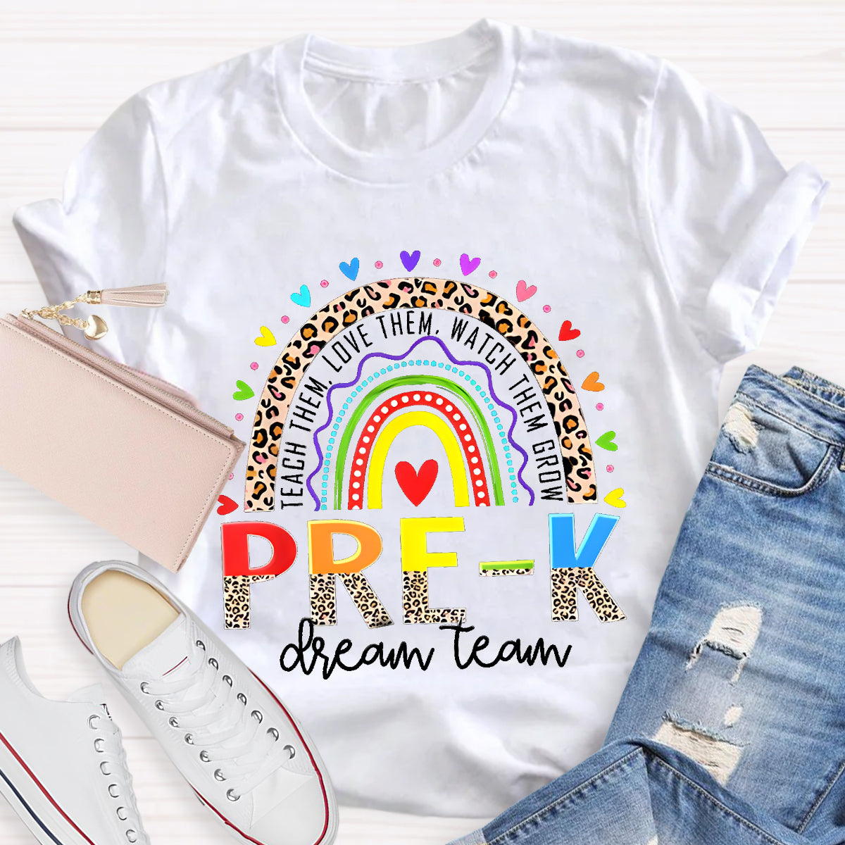Personalized Grade Dream Team Colorful Heart T-Shirt