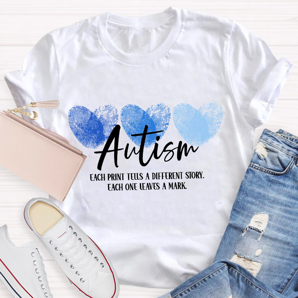 Autism Each One Leaves A Mark Teacher T-Shirt
