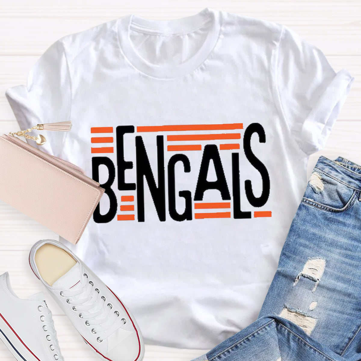 Personalized Mascot Bengals Black Letters  Teacher T-Shirt