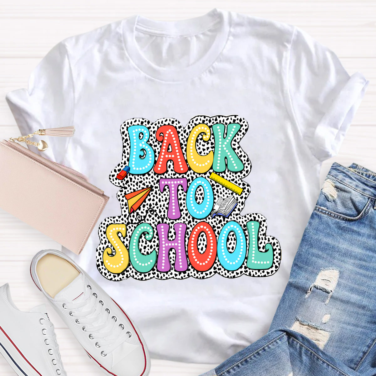 Welcome Back To School Dot Printed Teacher T-Shirt