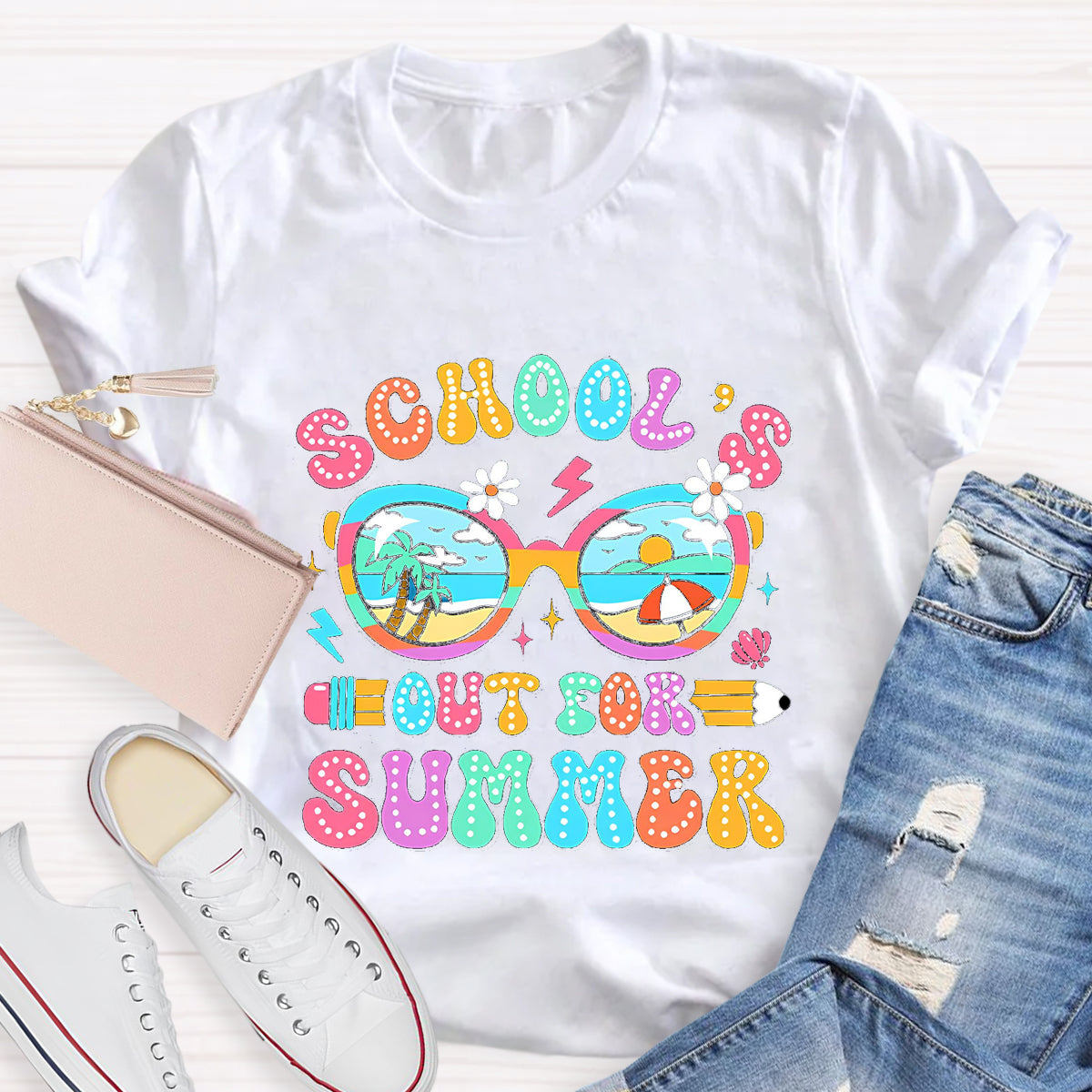 School's Out For Summer Beach Pencil Teacher T-Shirt