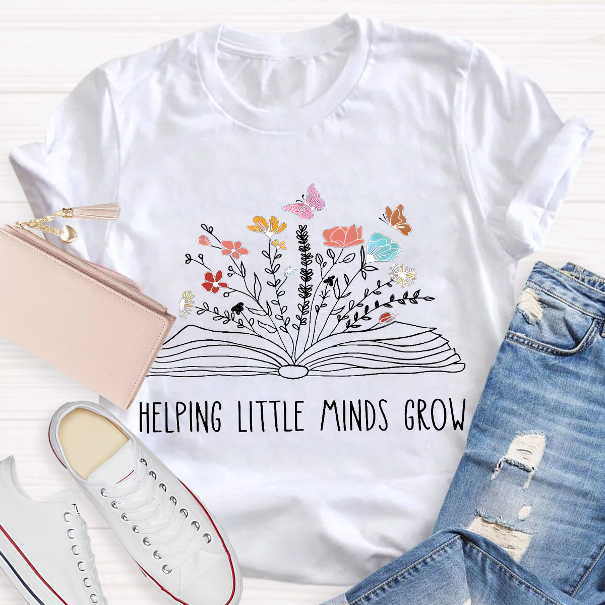 Helping Little Minds Grow Floral Book T-Shirt