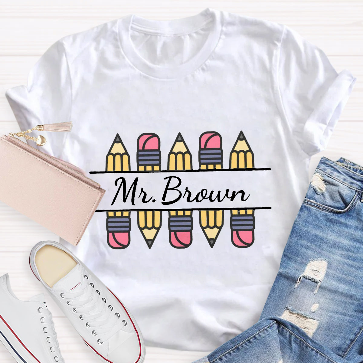 Personalized Name Pencil Teacher T-Shirt