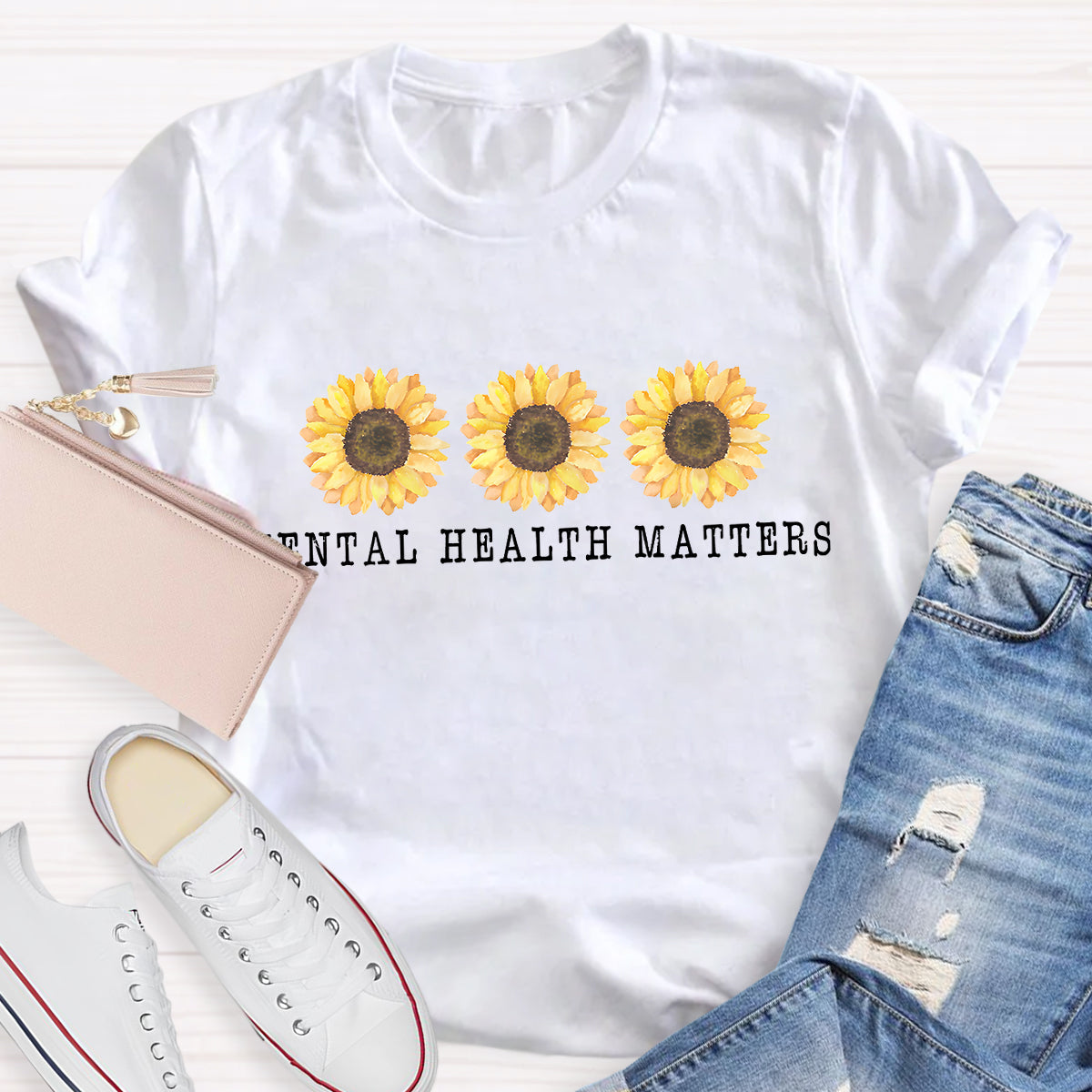 Mental Health Matters Sunflower Teacher T-Shirt