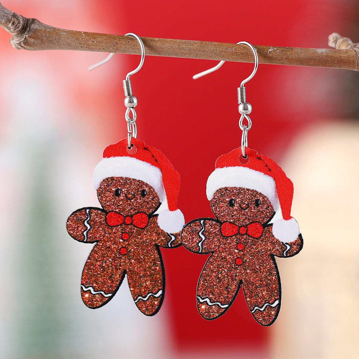 Cute Christmas Hat Gingerbread Man Pendant Earrings