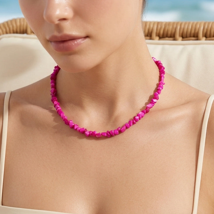Natural Colorful Crushed Seashell Necklace — Bohemian-Style Summer Beach Vacation Clavicle Chain