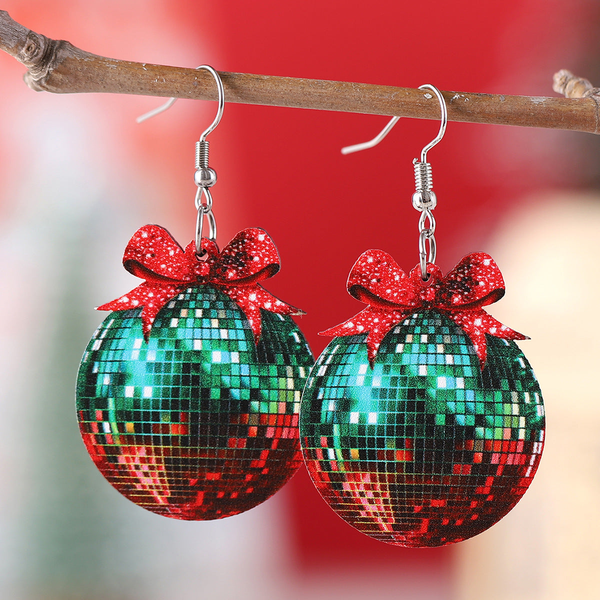 Bow Traffic Light Ball Pendant Earrings
