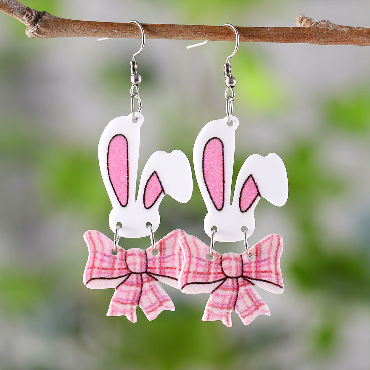Cute Bow Bunny Patchwork Easter Earrings