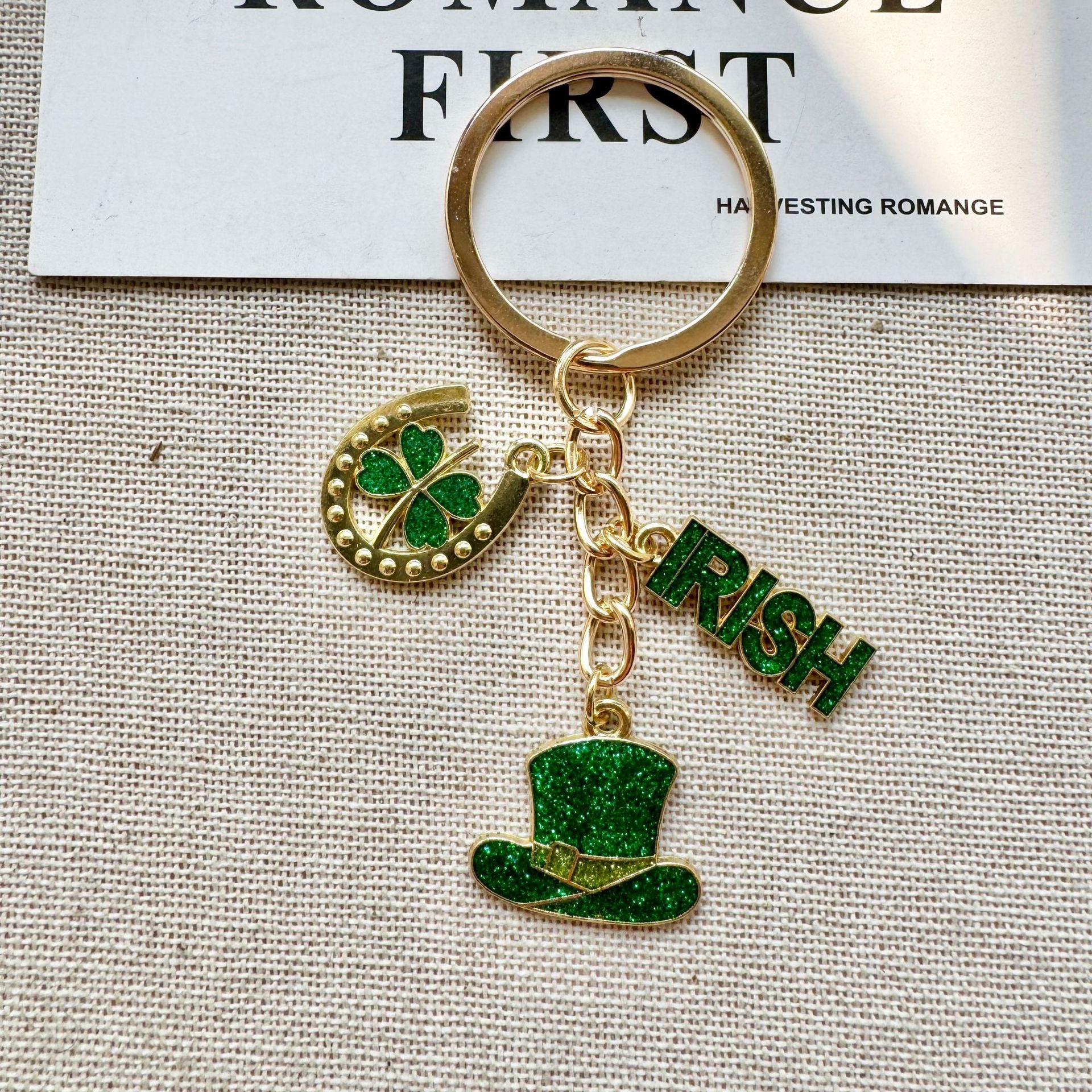 Four-Leaf Clover Keychain With Green Lucky Clover