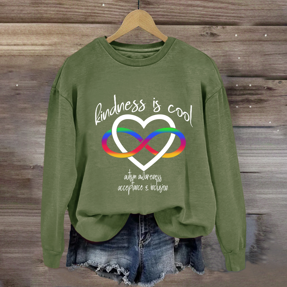 Kindness is Cool Autism Infinity Heart Rainbow Sweatshirt