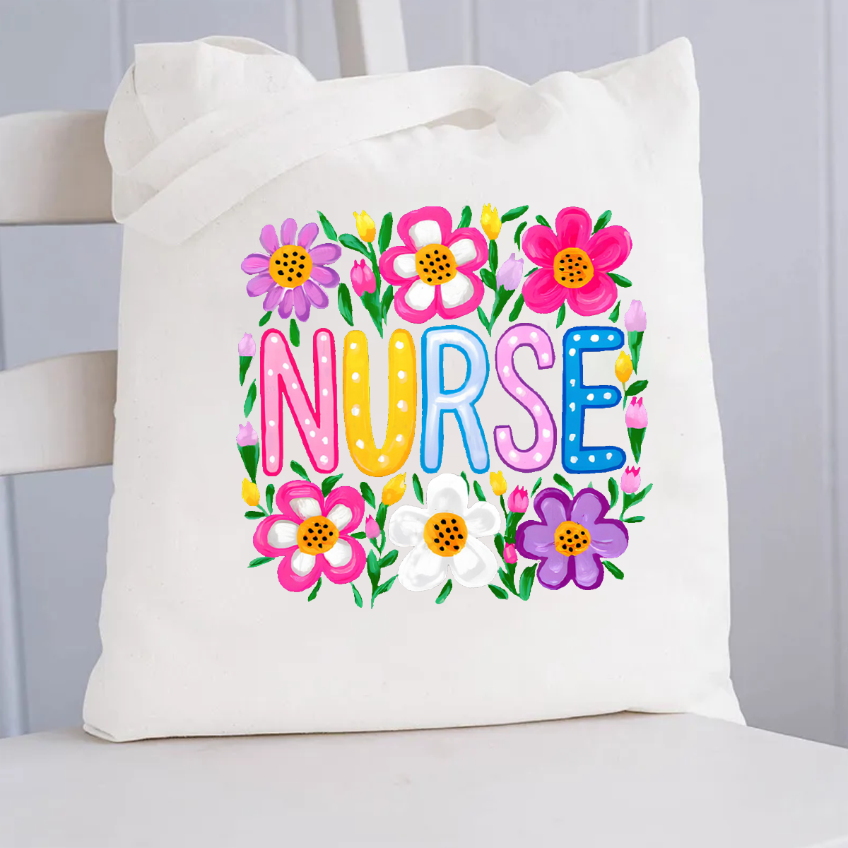 Floral Nurse Canvas Tote Bag