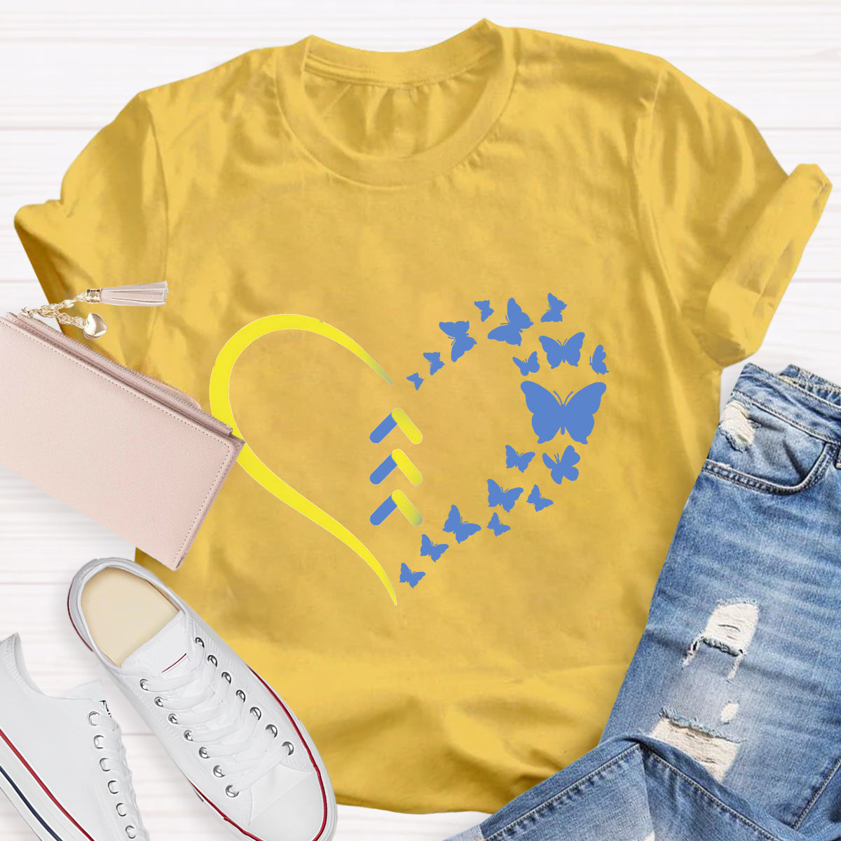 Blue Butterfly World Down Syndrome 3.21 Day T-Shirt