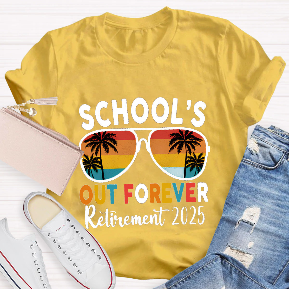 Personalized Retirement Year School's Out Forever Teacher T-Shirt