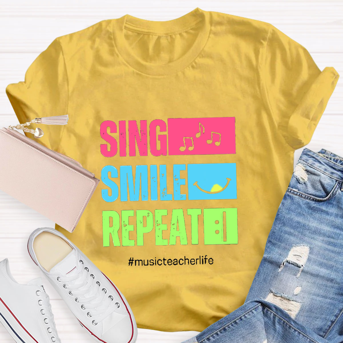 Sing Smile Repeat Music Teacher T-Shirt