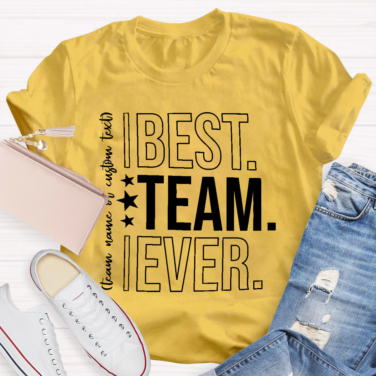 Personalized Best Team Ever Star Printed T-Shirt