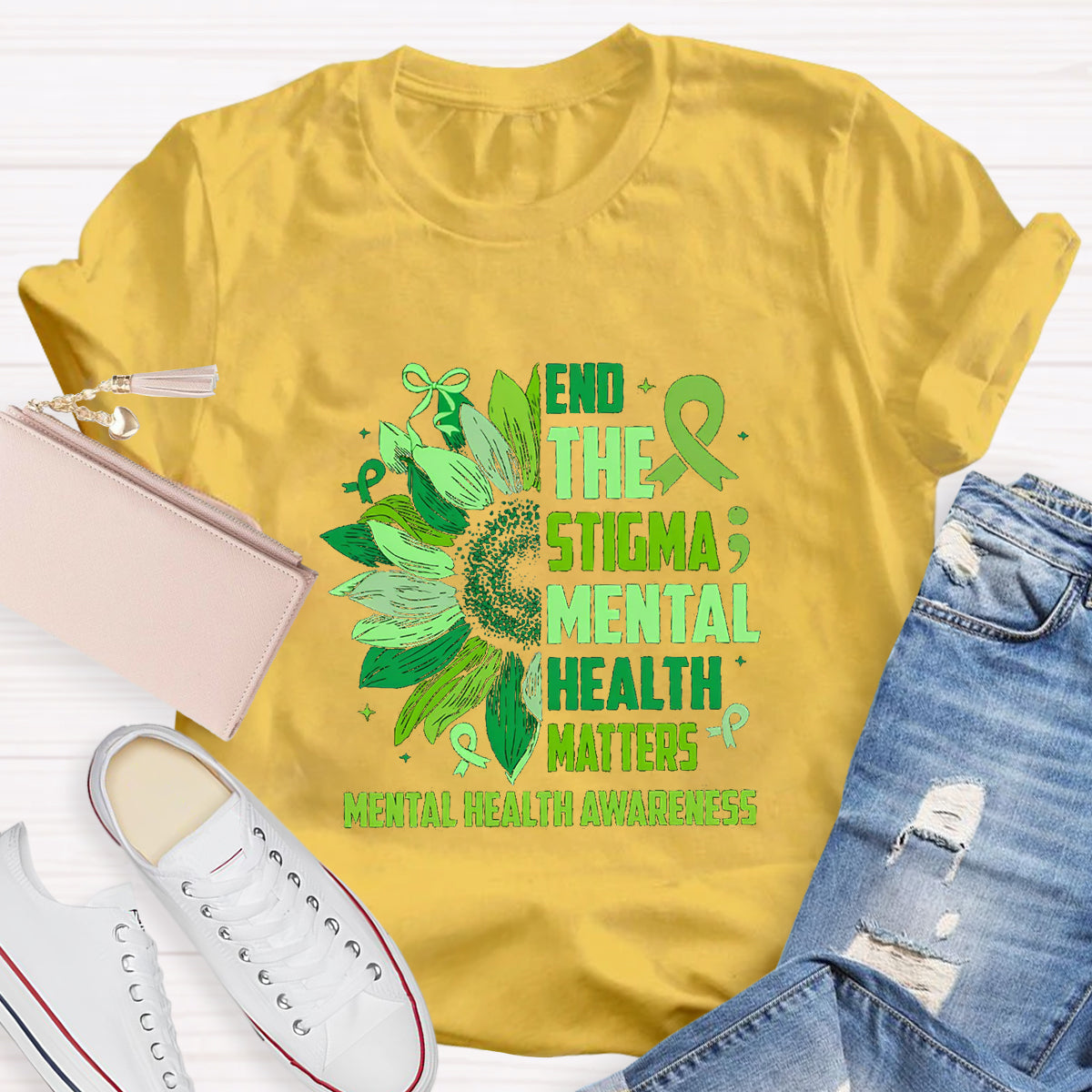End The Stigma Mental Health Matters Teacher T-Shirt