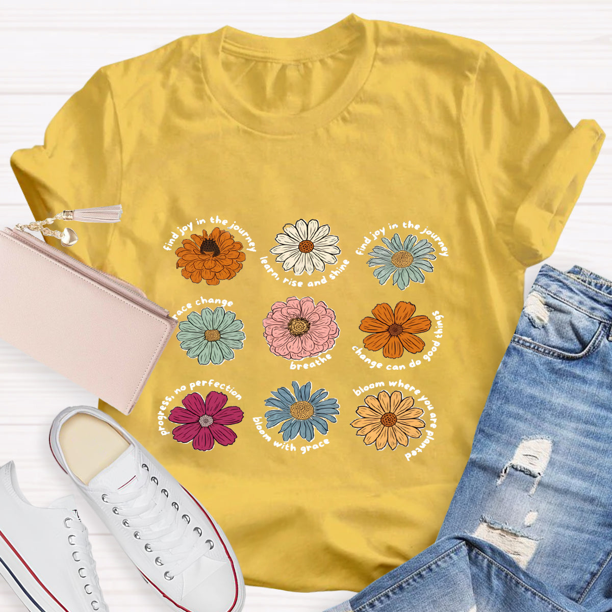 Find Joy In The Journey Learn Rise And Shine Floral T-Shirt