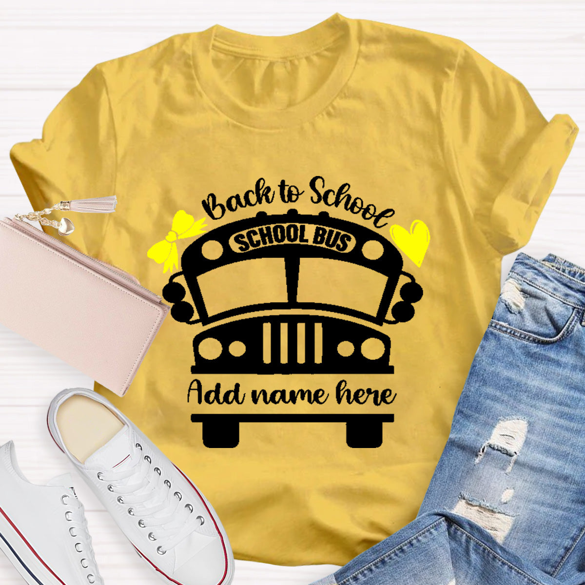Personalized Name Back To School Shool Bus T-Shirt
