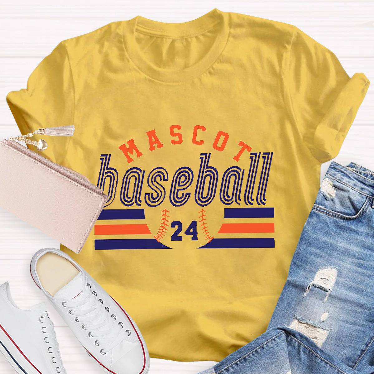 Personalized Mascot And Number Baseball Game T-Shirt