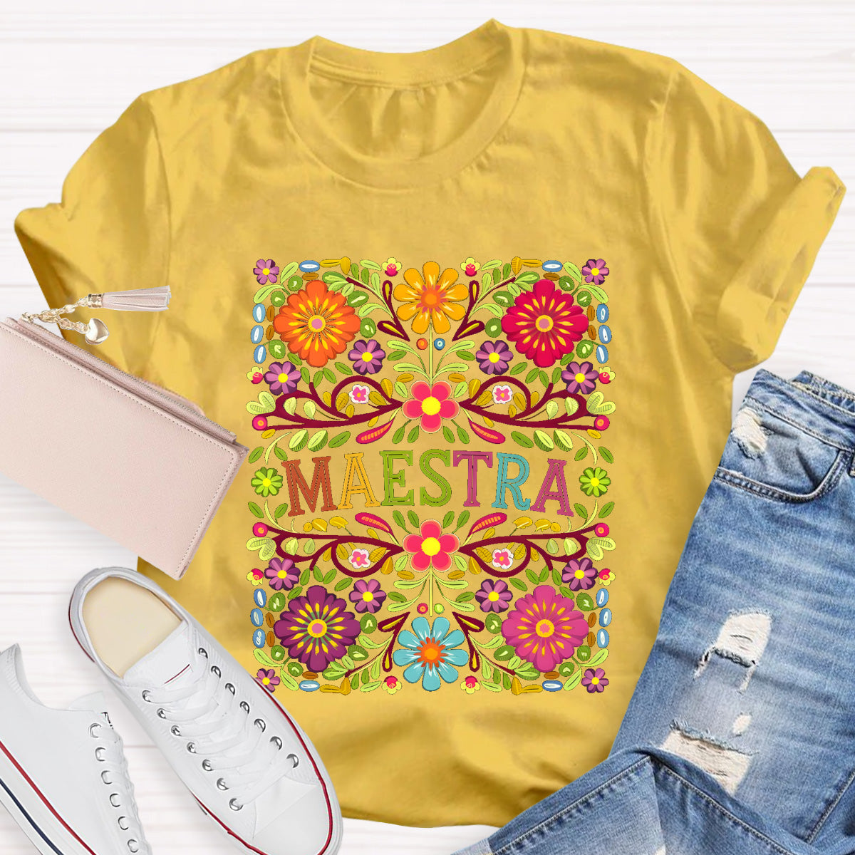 Vintage Floral Maestra Bilingual Teacher T-Shirt