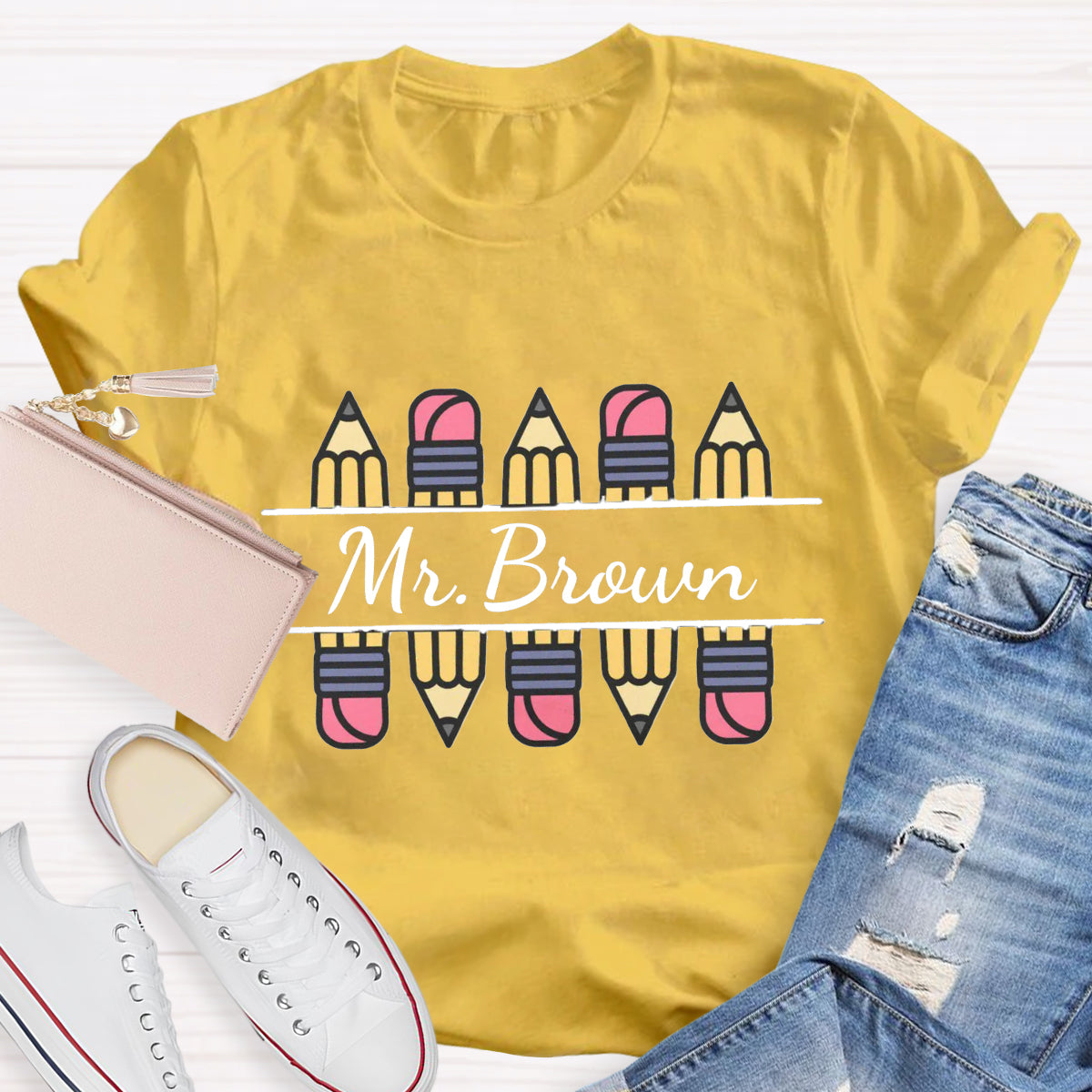 Personalized Name Pencil Teacher T-Shirt