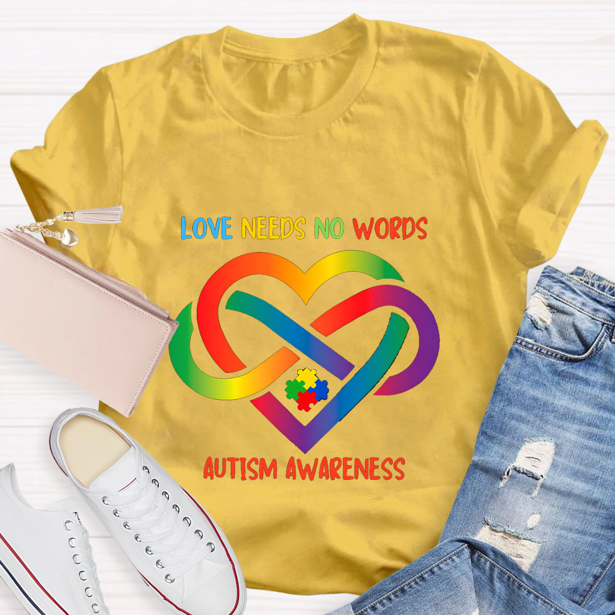 Love Needs No Words Colorful Heart Infinity Symbol T-Shirt