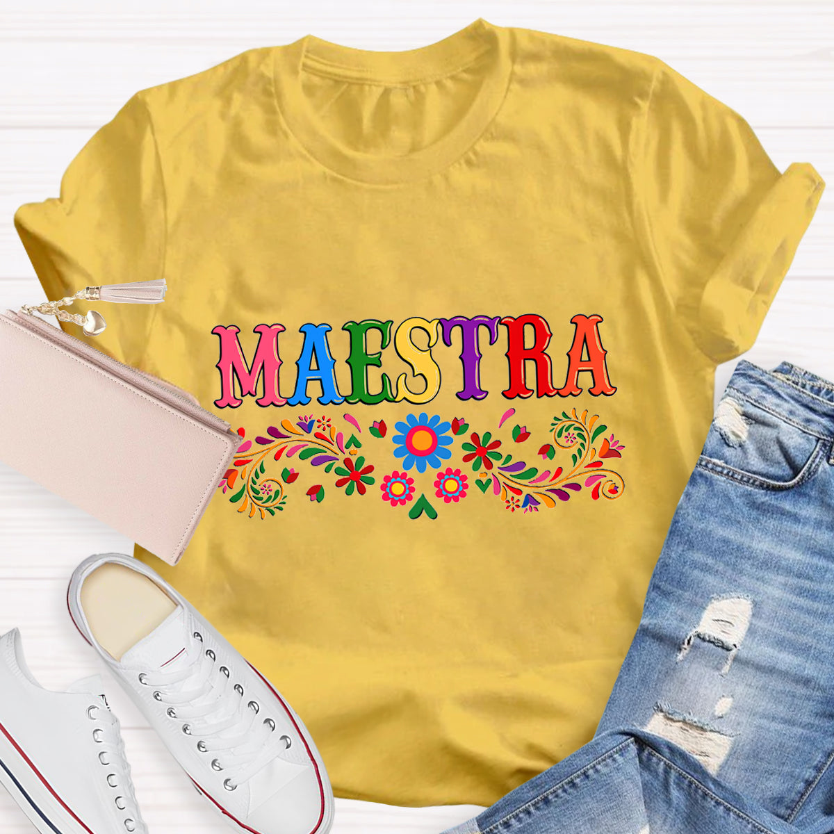 Maestra Blue Flower Teacher T-Shirt