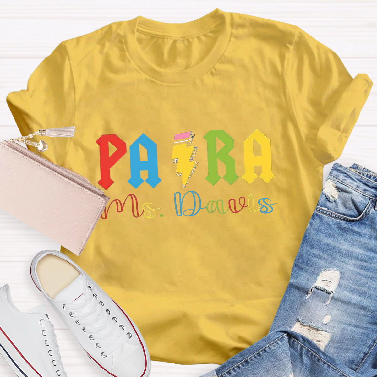 Personalized Para Teacher Name Pencil T-Shirt
