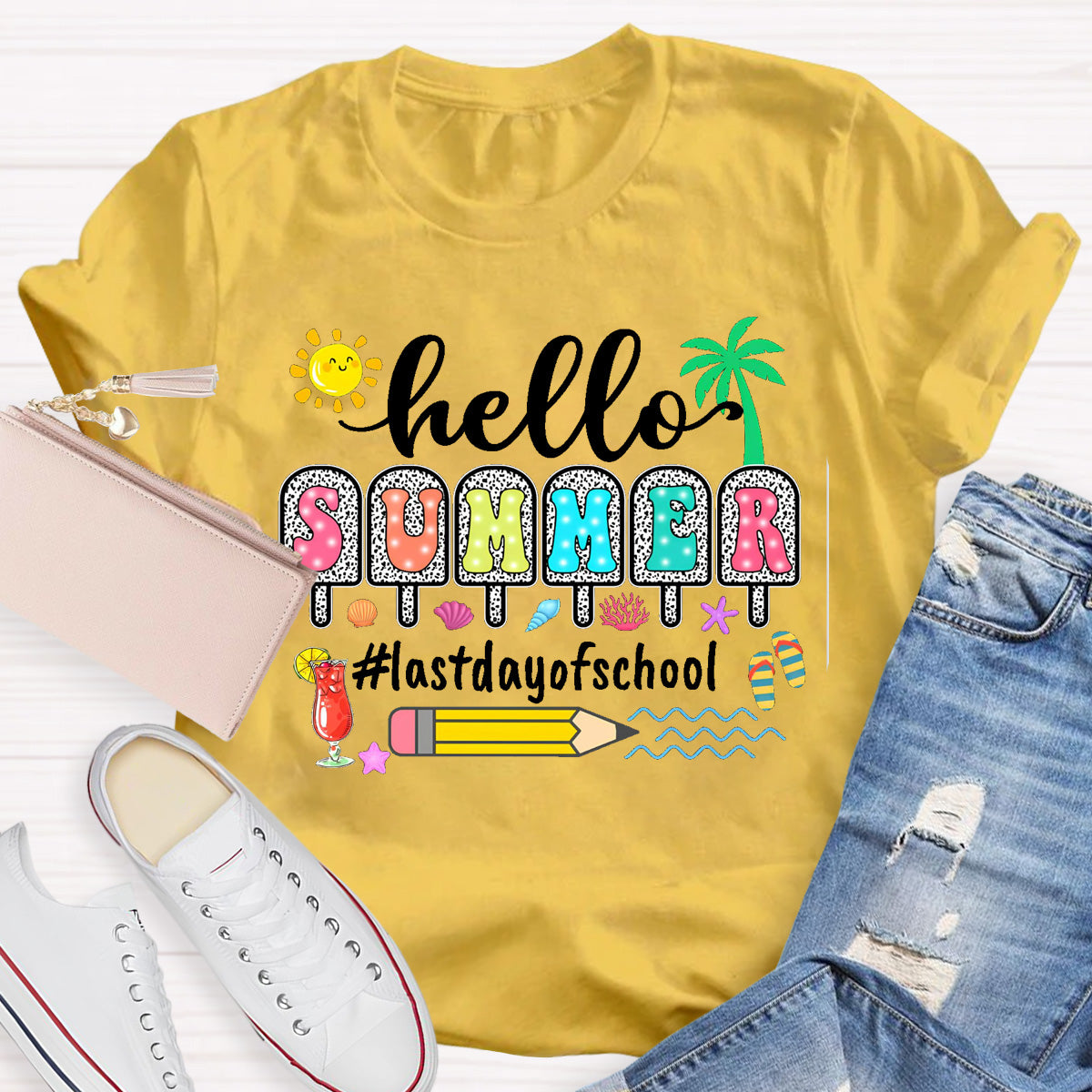 Hello Summer Sunshine Last day Of School Teacher T-Shirt