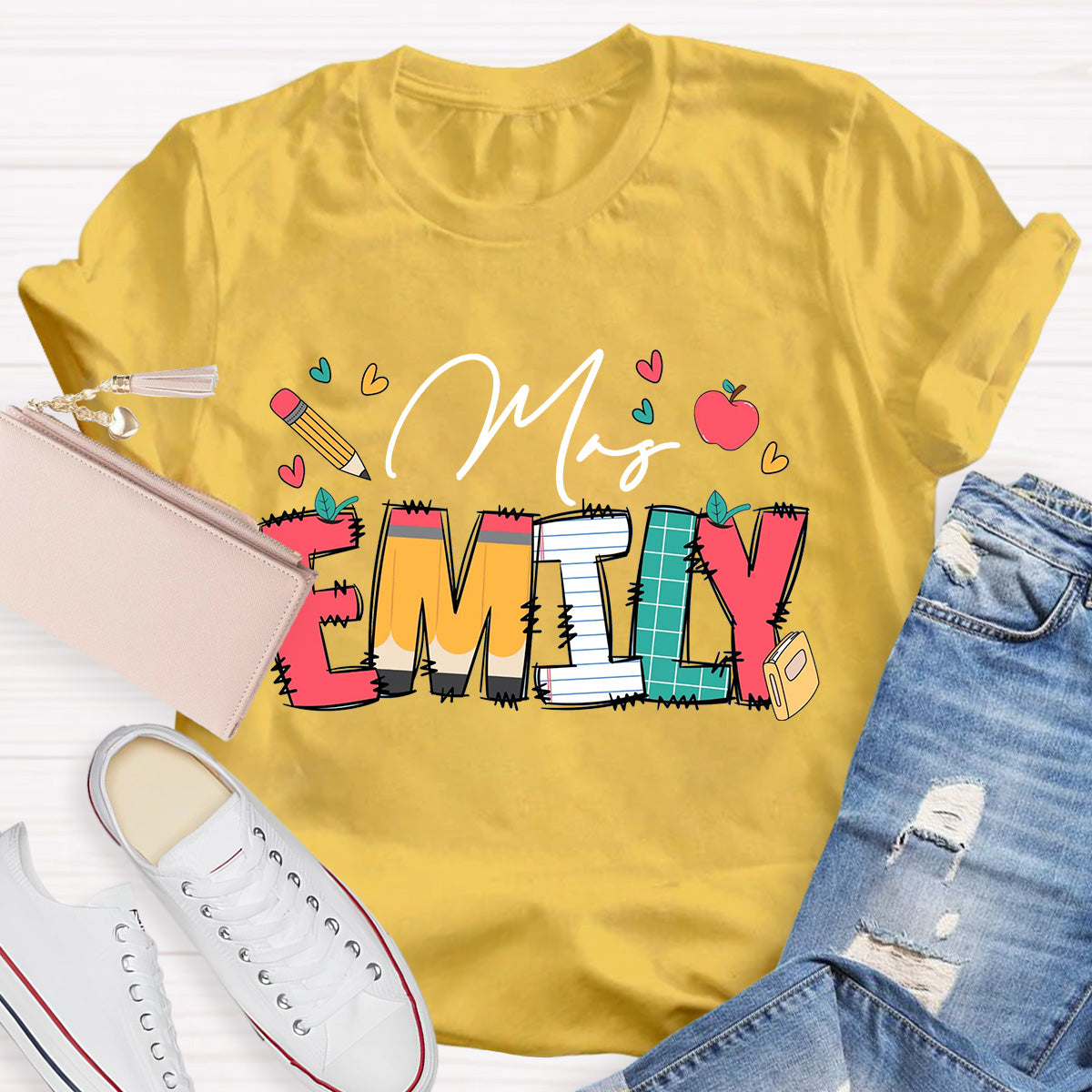 Personalize Name Apple Teacher T-Shirt