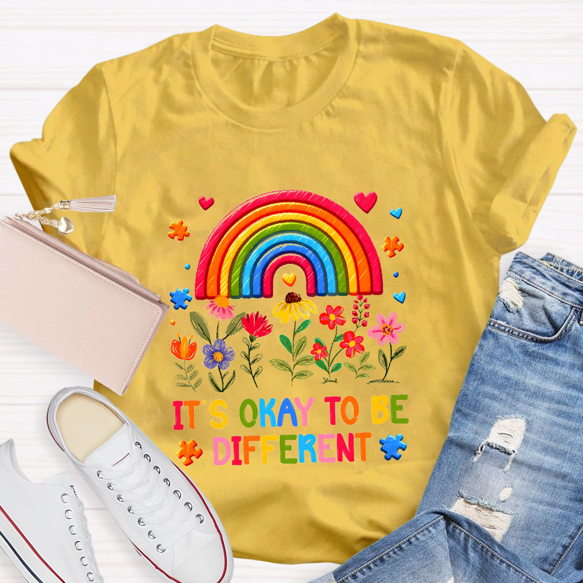 It's Okay to Be Different Floral Rainbow T-Shirt