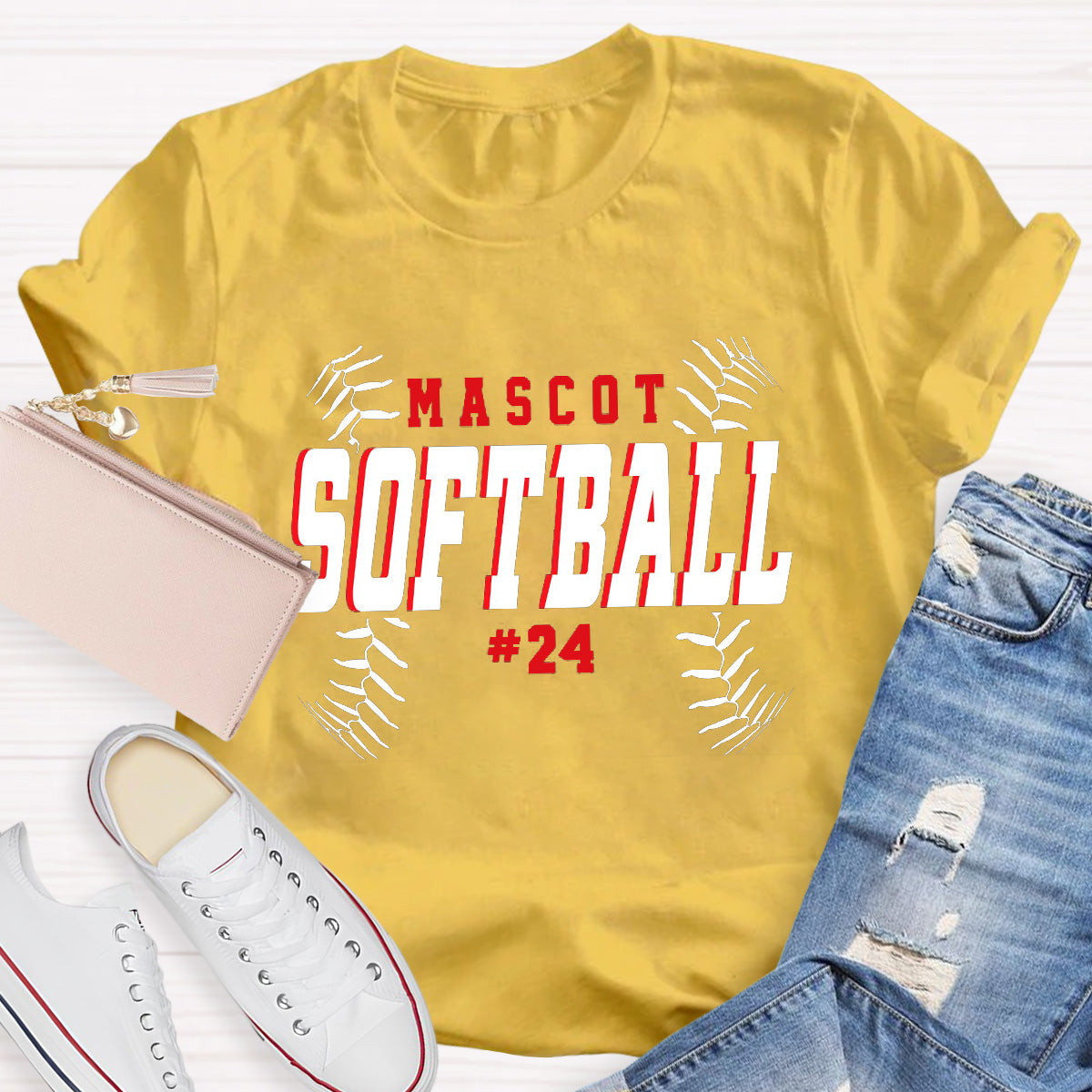 Personalized Mascot And Number Softball Game T-Shirt