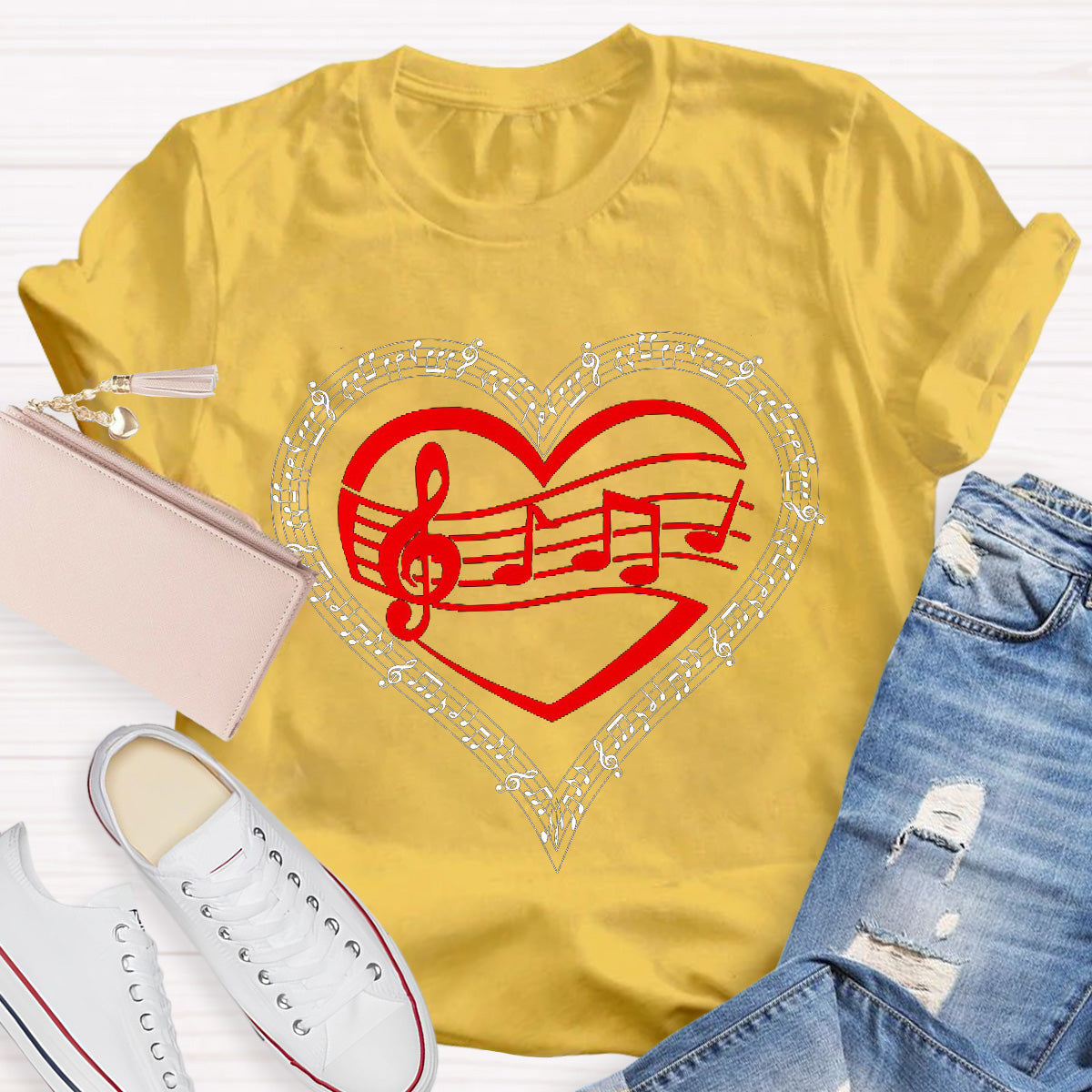 Red Heart Music Teacher T-Shirt