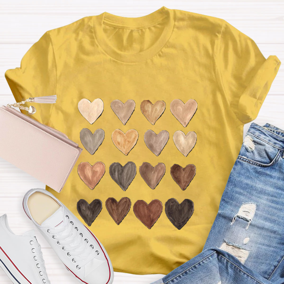 Skin Tone Kindness Watercolor Hearts T-Shirt