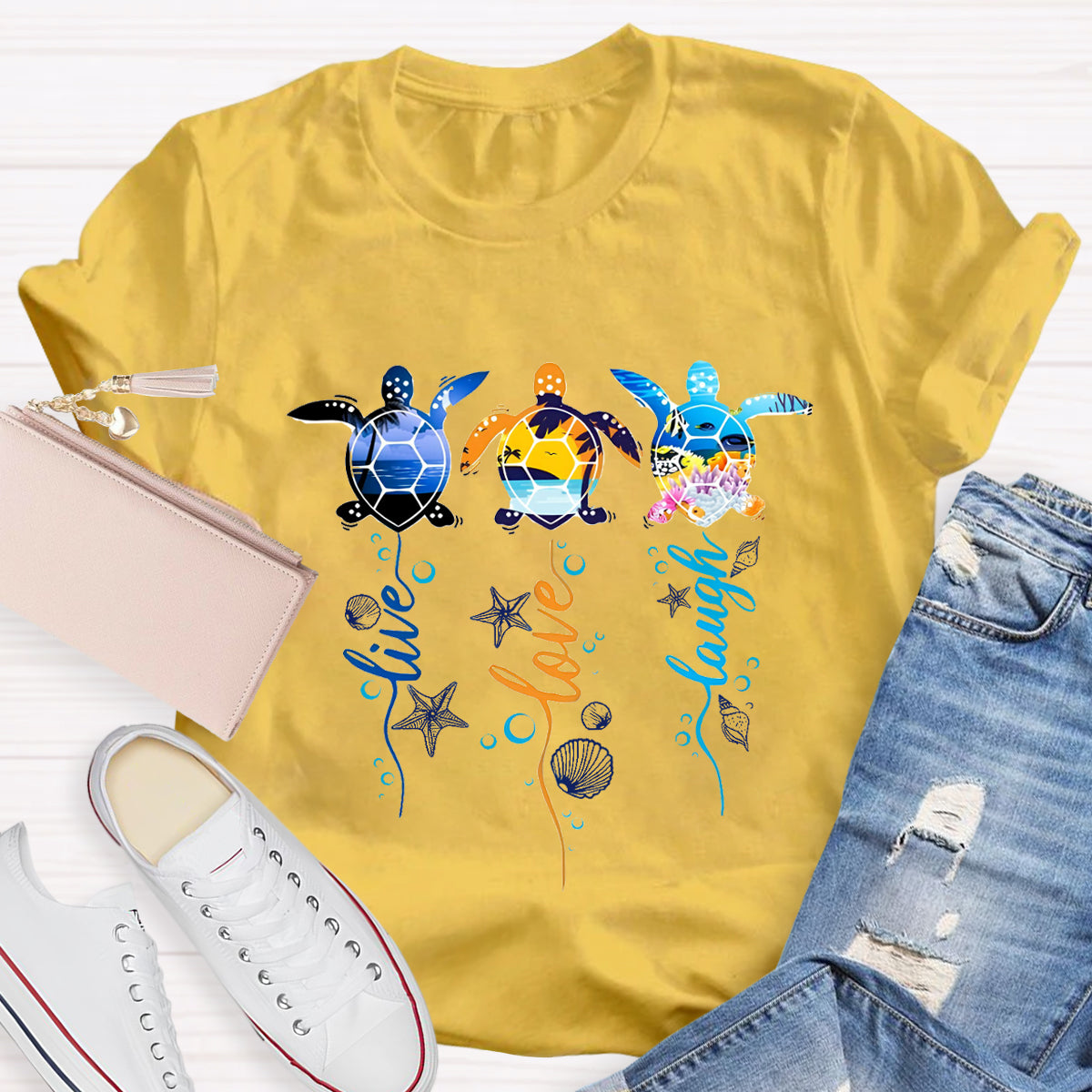 Purple and Pink Sea Turtle Swimming in Blue Ocean T-Shirt