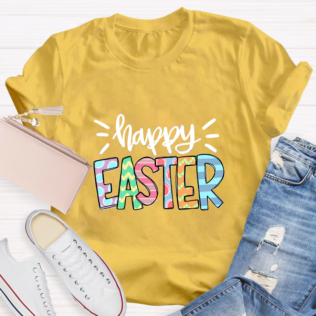 Happy Easter Colorful Printed Teacher T-Shirt