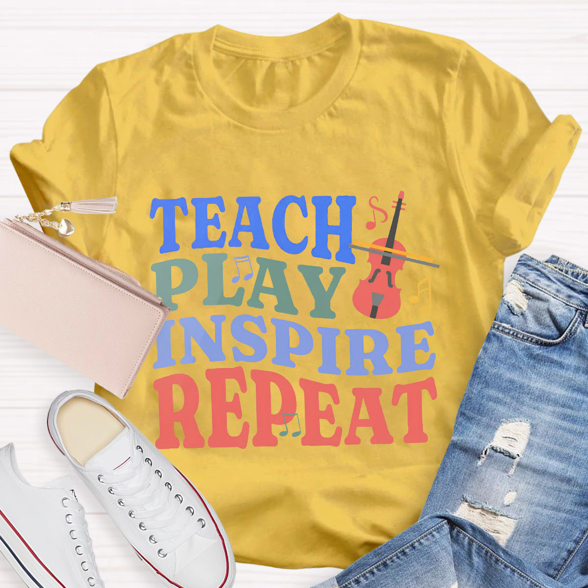 Teach Play Inspire Repeat Teacher T-Shirt