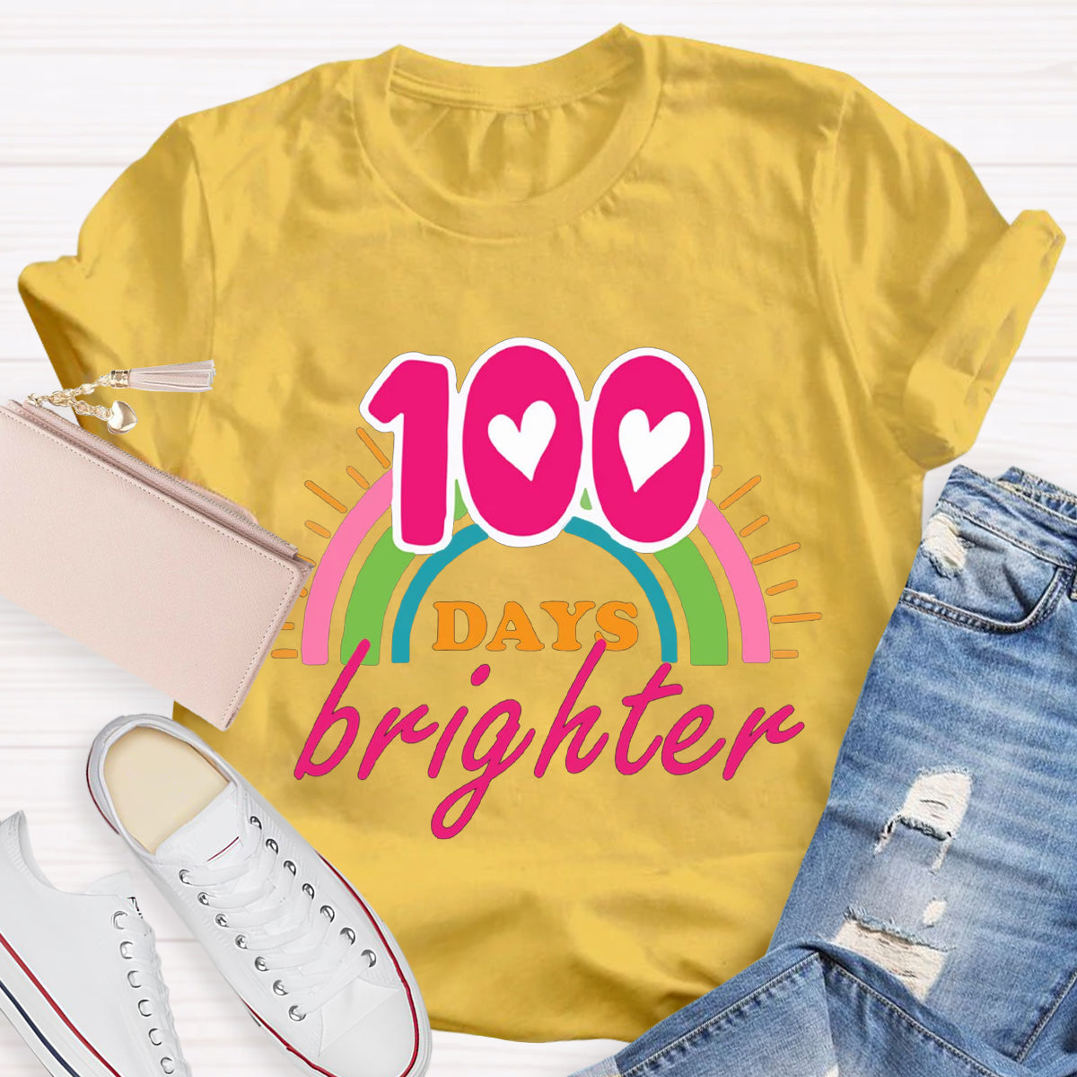 100 Days Brighter Pink Heart T-Shirt