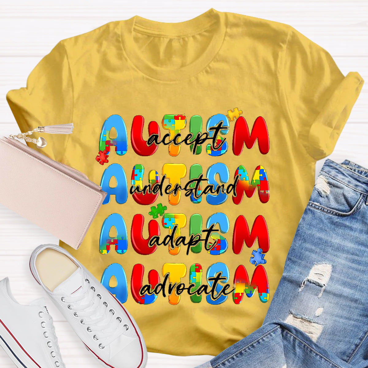 Autism Accept Advocate Adapt Teacher T-Shirt