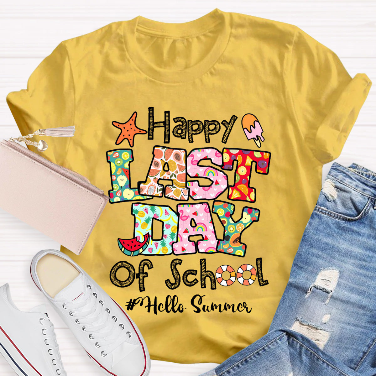 Hello Summer Happy Last Day Of School  Teacher T-Shirt